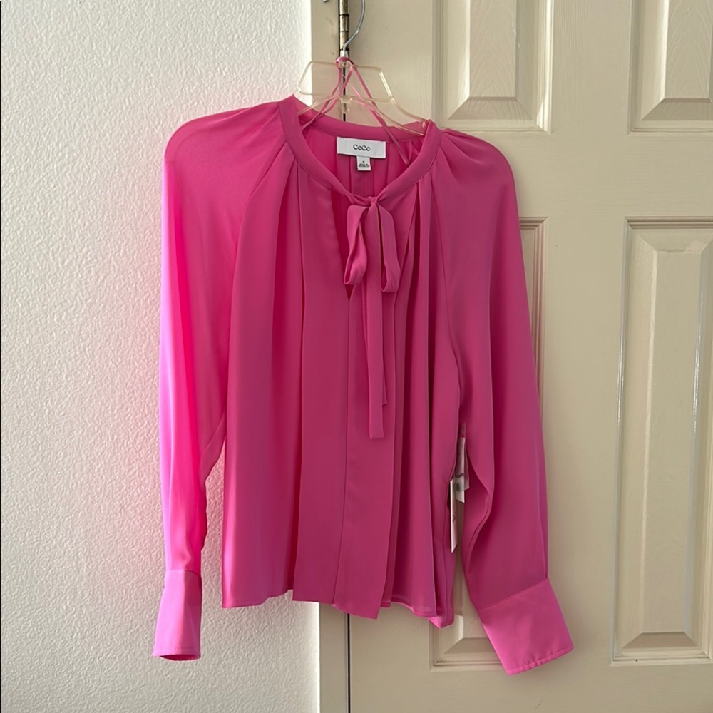 CeCe Pink Tie Front Relaxed Blouse